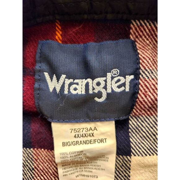 Wrangler pearl snap heavyweight double pocket mens 4X BIG plaid shirt - Picture 3 of 8